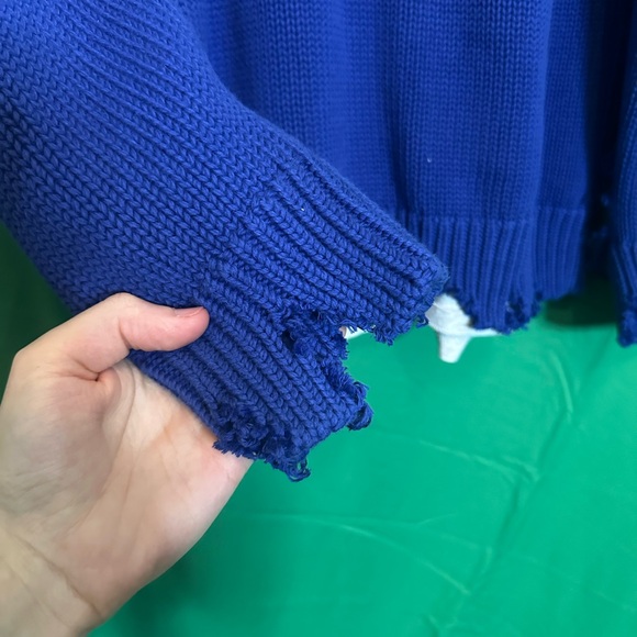 BALENCIAGA destroyed knit layered hybrid campaign hoodie blue NWT - Picture 7 of 16